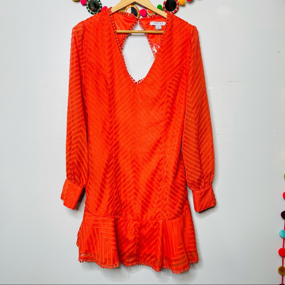 FAVLUX chevron red textured tiered mini dress